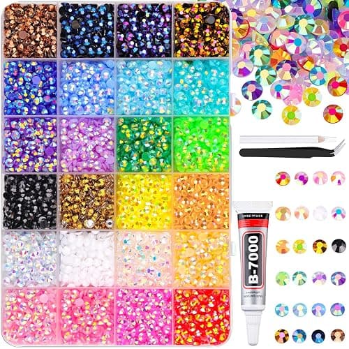 6600Pcs Resin Rhinestones for Crafting with Tweezers, Mixed-Color 5mm Bedazzling Crystal with 1Pcs 10ml B7000 Jewelry Glue for DIY Crafts Clothing Tumblers Shoes Fabric Nail Art - Image 1