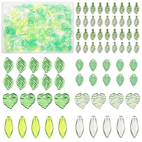 YBEATY 320 Pcs Green Acrylic Leaf Beads Transparent Maple Leaves Pendants Tiny Cute Spring Light Charms Jewelry Making DIY Crafts Supplies for Earring Bracelet Necklace - Image 1