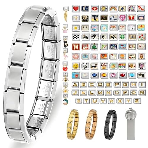 Custom Italian Charm Bracelet,10/15/20 Personalized DIY Charms Over 100 designs Stainless Steel adjustable link bracelet (tools included) Jewerly Gift for men and women - Image 1