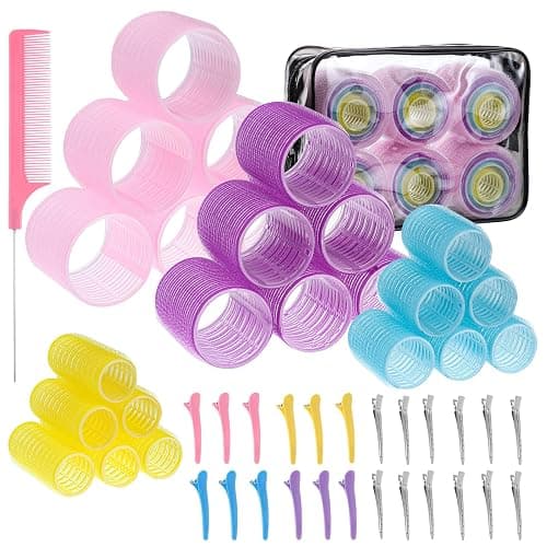 4 Sizes Self-Grip Hair Rollers Set - 50 Pcs with Clips in 4 Colors, Jumbo Rollers for Long, Short Hair and Bangs (25mm, 36mm, 48mm, 60mm) - Image 1