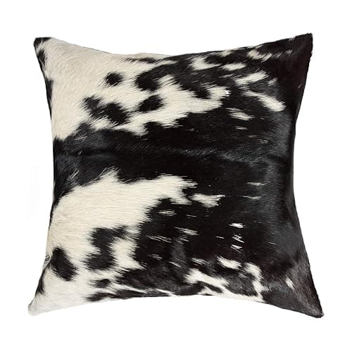 Natural Torino Cowhide Throw Pillows with Poly Insert | Kobe Accent Pillows Handcrafted from 100% Cow Hide, Black & White, 18 in x 18 in - Image 1