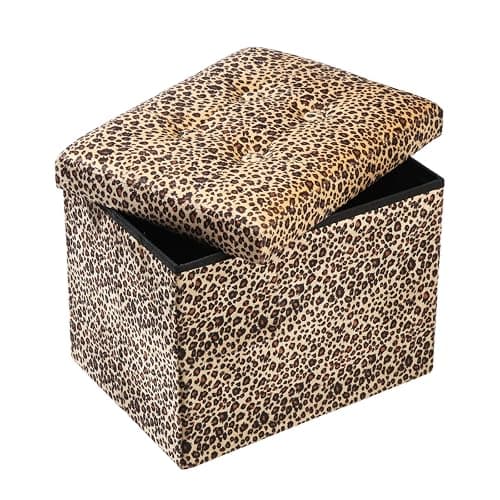 ALASDO Ottoman Storage Ottoman Footrest Stool Small Ottoman with Storage Foldable Ottoman Foot Rest Footstool Bench for Living Room 17x13x13inches Leopard Print - Image 1