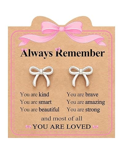 Eryuor You Are Loved, Hypoallergenic Cute Bow Stud Earrings Gifts for Girls - Image 1