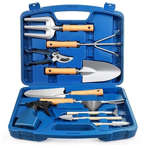 Grenebo 12-Piece Gardening Tool Set for Men, Rust-Proof & Heavy-Duty Hand Garden Tools with Sturdy Blue Carrying Case, Practical & Stylish Gardening Gifts for Men (Blue) - Image 1