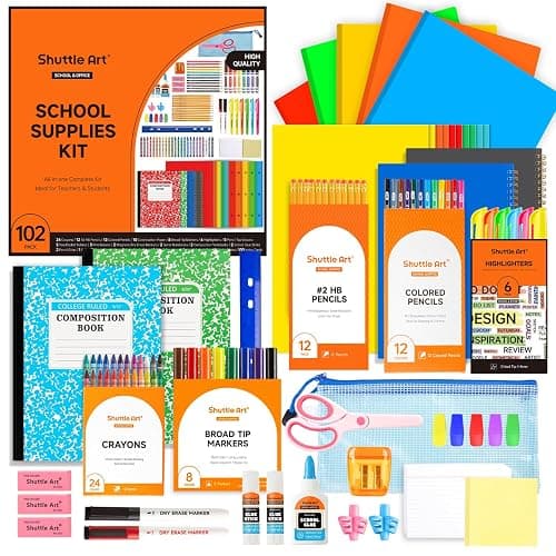 Shuttle Art 102 PCS Back to School Supplies Kit, School Supply Box for Grades K-5, School Supplies for Kids and Students, Including Pencils, Pens, Markers, Erasers, Notebooks, Folders and More - Image 1