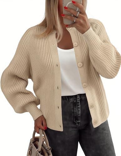 Zeagoo 2025 Cardigan Sweaters for Women Long Sleeve Chunky Knit Cardigan Crew Neck Button Down Fall Fashion Clothes - Image 1