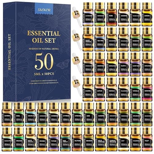 50 Pcs Essential Oils by SACATR Natural Essential Oil Set -Essential Oils Gift Set for Diffuser, Home Care, DIY Candle and Soap Making(50 * 5ML) - Image 1