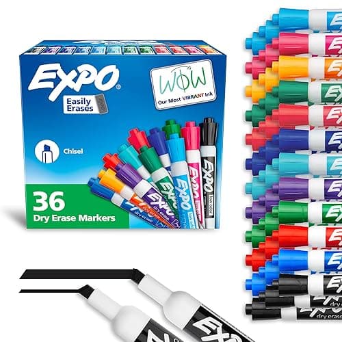 EXPO Low Odor Dry Erase Markers, Chisel Tip, Assorted Fashion Colors, 36 Count for Classroom, Office & Home Use - 36-count - Vibrant - Markers - Image 1