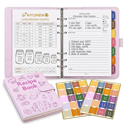 IdeaMarlle Recipe Book to Write in Your Own Recipes, Recipe Binder Hold 160 Recipes, Leather Cover Recipe Cookbook with Divider Tabs,Gifts for Mom Daughter (Pink) - Image 1
