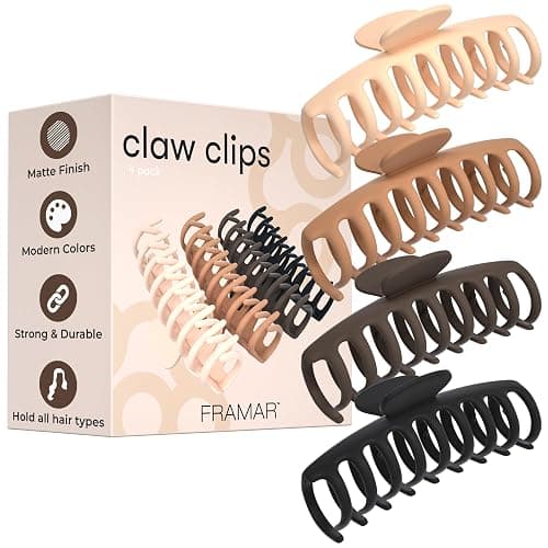 FRAMAR Extra Large Claw Clips For Thick Hair – Hair Claws Pack, Large Hair Clips For Thick Hair, Claw Clip Pack, Hairclips, Hairclips. For Women, Ganchos Para El Cabello – Non Slip Matte Finish - Image 1