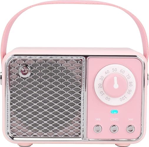 Dosmix Kawaii Room Decor, Retro Bluetooth Speaker,Pink Vintage | Gift for Women Teenage Girl Old Fashion Style for Kitchen Desk Bedroom Office Party Outdoor Vintage Accessories - Image 1