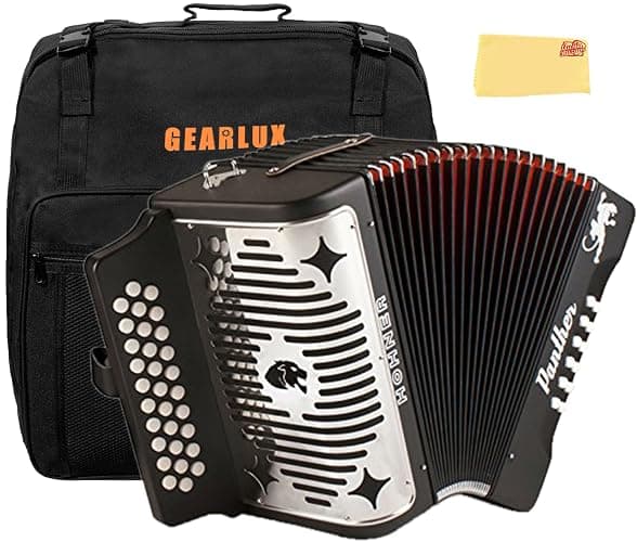Hohner Panther Diatonic Accordion - Keys G/C/F Bundle with Gig Bag and Austin Bazaar Polishing Cloth - Image 1