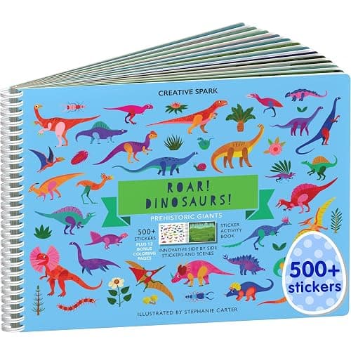 Cupkin Dinosaur Sticker Book Activity for Kids, Toddler Airplane Travel Essentials, 500+ Dino Stickers for Kids + 12 Scenes + 12 Coloring Book Pages, Dinosaur Lover Gift, Crafts Ages 2-8 - Dinosaurs - Image 1