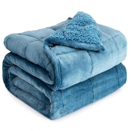Cottonblue Weighted Blanket 15lbs for Queen Bed, Sherpa Flannel Weighted Blankets for Adults, Fuzzy Soft Sherpa Flannel Weighted Throw Blanket 60 x 80 in, Cozy Plush Blanket for Sofa Bed,Slate Blue - Image 1