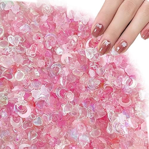 Nail Charms Y2K 3D Bow Nail Charms for Nail Art Decorations, Pink Resin Bows, Kawaii Nail Accessories for DIY Crafts, Nail Decorations with Butterfly and Heart Designs - Image 1