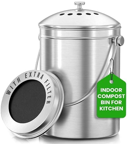 Utopia Kitchen Compost Bin for Kitchen Countertop, 1.3 Gallon Compost Bucket for Kitchen with Lid, Includes 1 Spare Charcoal Filter, Home Essentials - (Silver) - 1.3 Gallon (Pack of 1) - Silver - Image 1