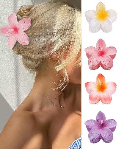 GQLV Flower Hair Claw Clips-4PCS for Thick Hair,Strong Hold Nonslip,Hawaiian,Cute Large Hair Clips,Banana Clip for Thin Hair,Hair Accessories for Women Girls Holiday Gifts (A-4pcs large colorful - A-4pcs large colorful flower - Image 1