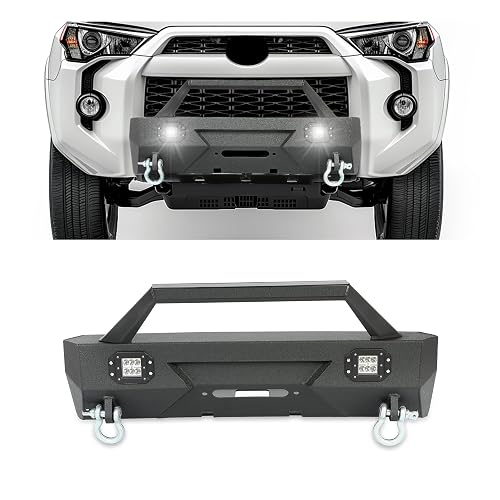 KUAFU Front Bumper Compatible with 2010-2024 Toyota 4Runner 5th Gen With D-rings & Winch Plate & 18W LED Sport Lights Stubby Steel Powder Coated - Image 1