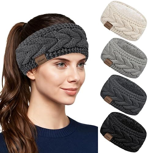 YSense 4 Pack Womens Ear Warmer Headband, Cable Knit Winter Headbands Fleece Lined Ear Warmers Stocking Stuffers for Women - Image 1