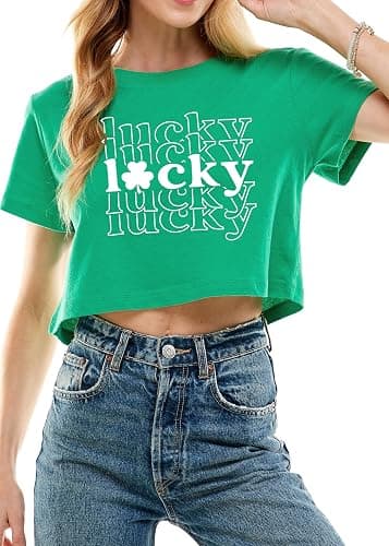 Funny St Patricks Day Outfits Shirt Women Sexy Saint Patricks Day Shamrock Clover Crop Tops for Teen Girls - Image 1