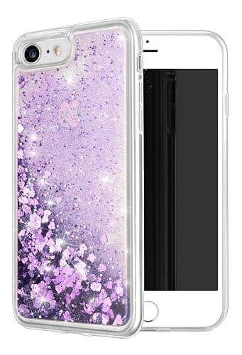WORLDMOM Compatible with iPhone SE 2022 Case,for iPhone SE 2020 Case,Bling Moving Liquid Floating Sparkle Colorful Glitter Waterfall Clear TPU Protective Case for iPhone 7/8/ se2/ Se3, Purple - Purple 2 - Image 1