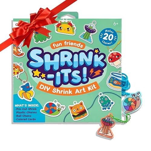 Ooly 28 PC DIY Shrinking Art Kit for Kids, 20 Plastic Pre Cut Charms and More, No Mess Creative Activity Jewelry Making Kit - Fun Friends - Image 1