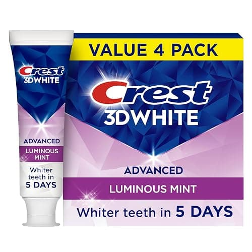 Crest 3D White Advanced Luminous Mint Teeth Whitening Toothpaste, Crest Toothpaste, 3.7 oz Pack of 4 - Helps Remove Surface Stains, Whitens Teeth, Strengthens Tooth Enamel, Protects Against Cavities - Image 1