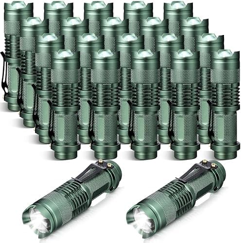 Fumete 20 Pieces LED Flashlight Mini 3 Mode Tactical Torch Small Water Resistant Pocket Flash Light Adjustable Focus Light Pen for Men, Father, Indoor Outdoor Hiking(Dark Green) - Image 1