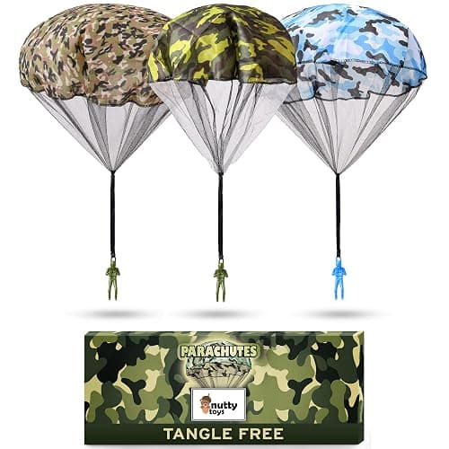 nutty toys Army Parachute Toys for Kids - Tangle Free Outdoor Flying Paratroopers, Top Indoor & Outside, 3 4 5 6 7 8 9 10 11 12 Year Old, Best Christmas Stocking Stuffers Ideas 2025, Unique Boy Gifts - Image 1