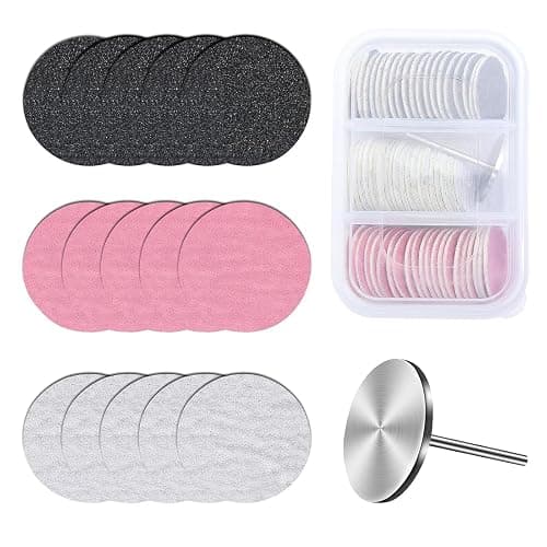 MelodySusie 60 Pcs Replacement Sandpaper Discs with 25mm Metal Nail Drill Bit, 80 Coarse 120 Medium 180 Fine Grit for Electric Foot File Callus Remover Tool or Polishing Craft - Image 1