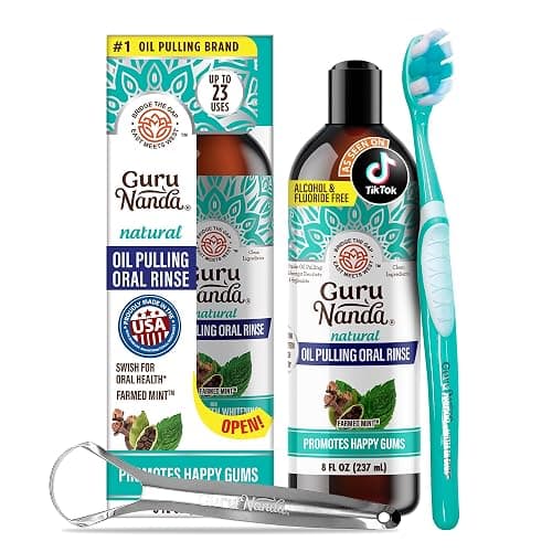GuruNanda CocoMint Oil Pulling Mouthwash for Complete Oral Hygiene, 7 Essential Oils & Vitamins for Happy Teeth & Gums & Fresh Breath , Alcohol-Free, 8 oz - Image 1