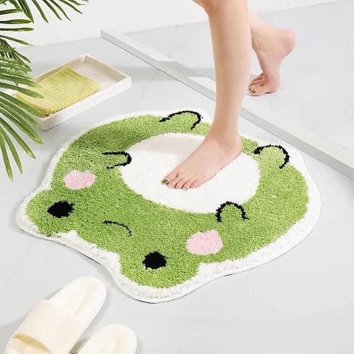 Dermalyx Frosch Anti-Slip Bath Mat, Soft Shaggy Bathroom Rug, Washable Shower Room Mat for Bathroom, Bath Mats Toilet Seat Covers Decoration 57 x 65 cm - Image 1