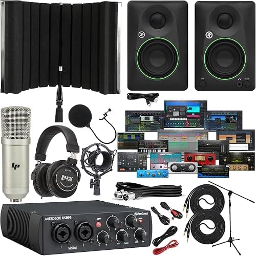 PreSonus AudioBox 96 USB Audio/MIDI Interface with CR3-X Creative Reference Multimedia Monitors and with Newest Version Studio One Artist Software Pack & Isolation Recording Shield - Image 1