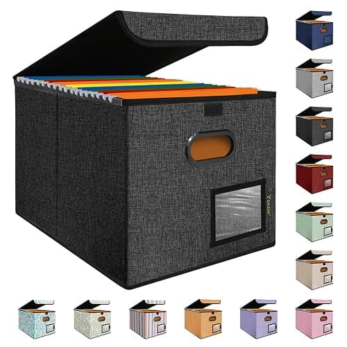 BALEINE File Organizer Box with Lid, Collapsible File Folder Organizer with Plastic Slide, Hanging File Folder Box for Office Document Storage (1 Pack, Black) - 1 Pack - Black - Image 1