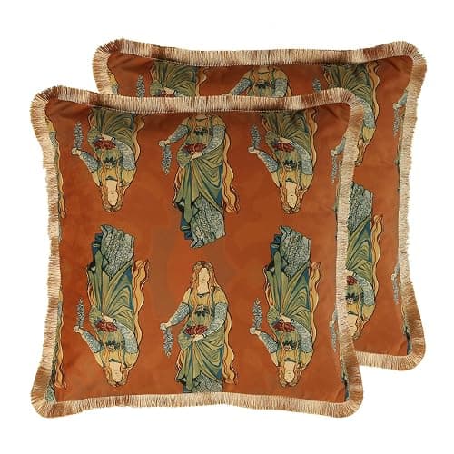 patdrea Designer Vintage Yellow Velvet Throw Pillow Covers 18x18 Inch,Ancient Civilization Characters Pattern,Decorative Square Pillowcases Cushion for Bed Living Room Outdoor Car,Pack of 2 - Image 1