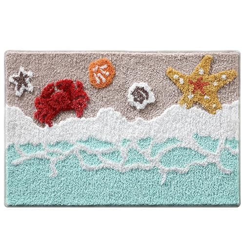 Beach Bathroom Rugs 20x32 Inch, Soft and Absorbent Tufted Shell Crab Starfish Bath Mat Non Slip Washable, Ocean Coastal Nautical Decor for Bathroom Bedroom - Image 1