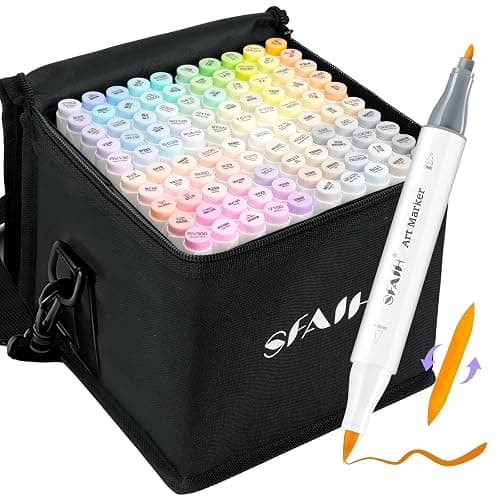 SFAIH Art Pastel Alcohol Markers Brush & Fine Tip - 101 Dreamy Colors | Seamless Blending Markers for Adult Coloring Illustration, Shoulder Strap & Storage Case, Colorless Blender, Gift for Artist - Image 1