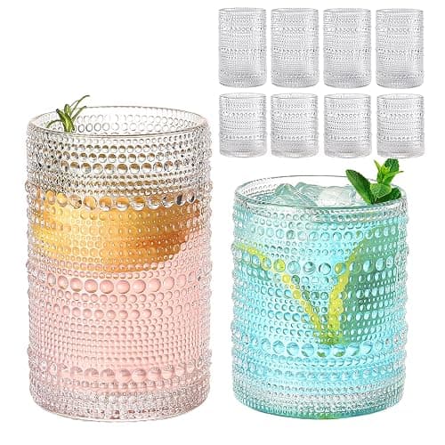 ZMOWIPDL Vintage Hobnail Drinking Glasses Set of 8,Clear 12 oz & 15oz Highball Glass Cups, Kitchen Drinkware Glassware,Embossed Water Tumbler,for Beer,Cocktail,Whiskey,Juice and Various Mixed Drinks - Image 1