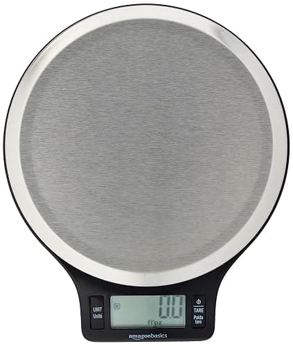 Amazon Basics Digital kitchen scales with LCD display (with batteries), Black and Stainless Steel, BPA free, Weighs up to 11 pounds - Image 1