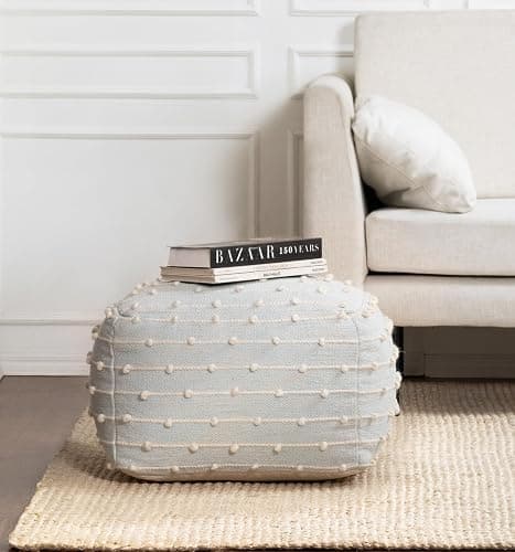 Anji Mountain 100% Handmade & Handcrafted Comfortable Home Décor Pouf Ottoman Footrest for Living Room, Bedroom, Nursery, Kidsroom, Patio Furniture - (22" x 22" x 16"- Teal,Ivory) - Image 1