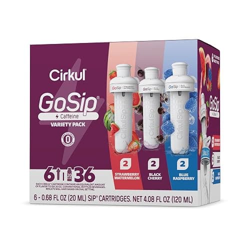 Cirkul GoSip Caffeine Flavor Water Variety Pack, Makes 36 Drinks, No Sugar, Zero Calorie Drink Mix, (2 Blue Raspberry, 2 Black Cherry, 2 Strawberry Watermelon) - Image 1