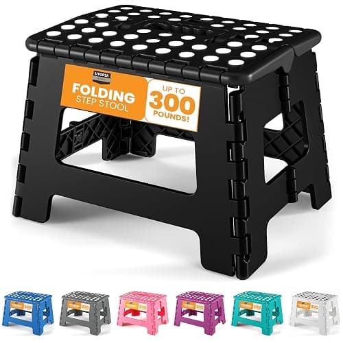 Utopia Home Folding Step Stool 9 Inch, Anti-Slip, 300 lbs, Black | 9-inch foldable step stool with anti-slip surface, built-in handle, and 300 lbs strong plastic support for safe home use. - Image 1