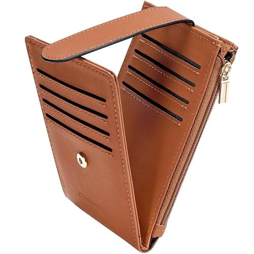 Chelmon Womens Wallet Slim RFID Blocking Bifold Multi Card Case Wallet with Zipper Pocket (Tan) - Image 1