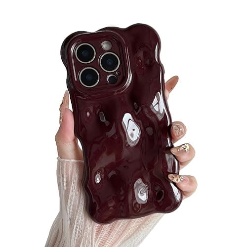 XIZYO for iPhone 15 Pro Max Case 6.7 Inch Cute Wave Pattern Aesthetic 3D Curly Wavy Shape Plating Glitter Bling Women Girls Soft Bumper Silicone Shockproof Cover, Wine Red - Image 1
