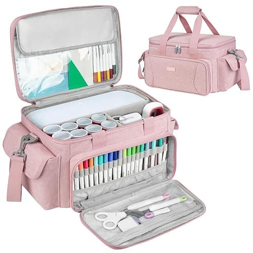 LEFOR·Z Carrying Case Compatible with Cricut Joy Xtra,Protable Travel Storage Bag with Removable Dividers Fits for Cricut Joy Xtra Accessories and Supplies,Pink - Image 1