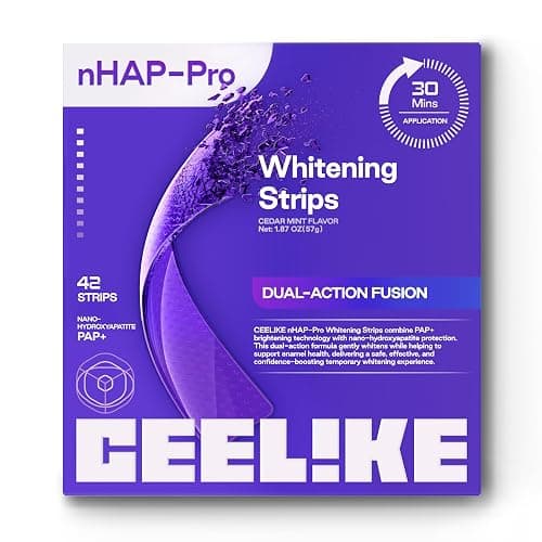 CEELIKE Teeth Whitening Strips (21 Treatments/42 Strips) - Peroxide-Free Whitening Kit with Hydroxyapatite, Enamel Safe + Cheek Retractor, Easy 3-Step at-Home Teeth Whitening for Deep Stain Removal - Image 1