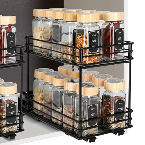 VINATO Portaspezie Scorrevole a 2 Livelli – Organizzatore Cucina Salvaspazio con Guide, Portaoggetti per Dispensa (26x15x21,8 cm) - Image 1