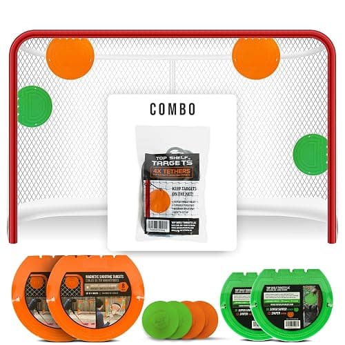 Top Shelf Targets Combo Bundle with Durable Magnetic Hockey Targets/Lacrosse Goal Targets, 4 Tethers and 4 Pucks | Hockey Net Goalie Targets for Shooting Practice and Training - Image 1