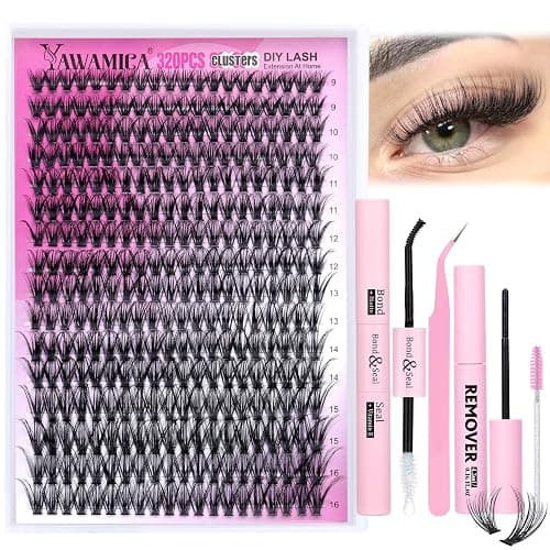 Eyelash Extension Kit 320pcs Lash Clusters D Curly 9-16mm Mix 40D Individual Lashes Wispy Lash Clusters Kit with Lash Bond and Seal and Remover Lash Applicator for Lash Extension Beginners - Image 1