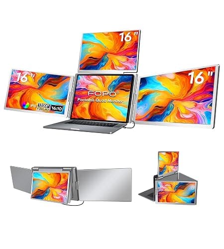 FOPO 16" Laptop Screen Extender Monitor Portable, Quad Monitor, Just 1 Cable for 3 Screens, FHD 1080P IPS Laptop Extender Compatible with Wins/Mac for 13.6" - 18.5" Laptops - Image 1